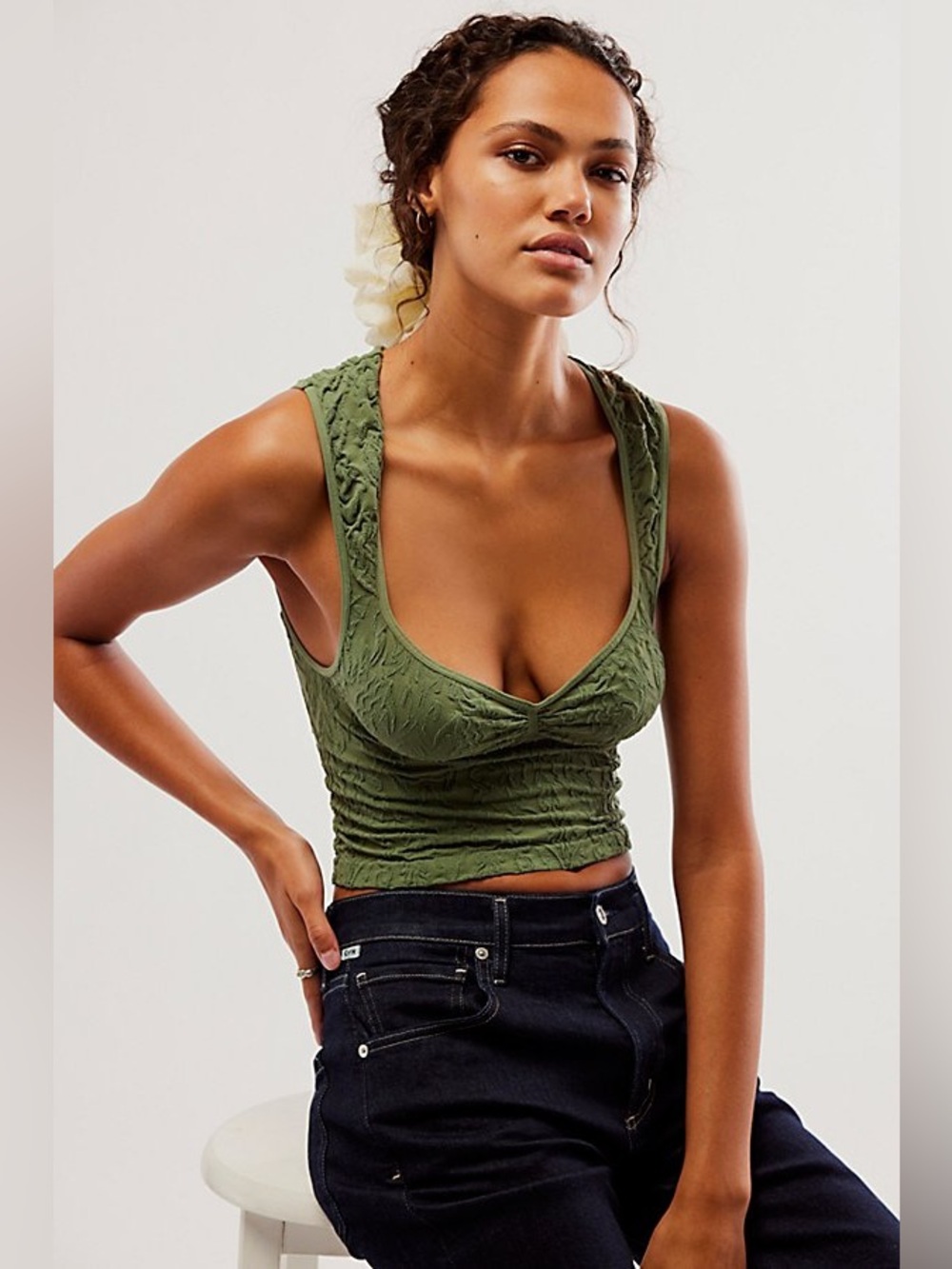Free People Intimately Cropped Top Take Me Home Seamless Cami Green XS/S